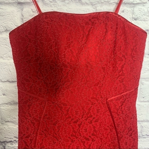 Aidan Mattox Red Lace Strapless Ruffle Hem Mini Dress - Picture 6 of 14